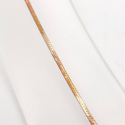 9ct Tri-colour Multi-tone Yellow, Rose And White Gold Flat Snake Link Bracelet
