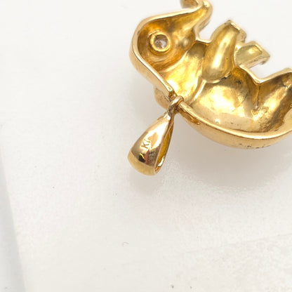 18ct Yellow Gold Vintage Diamond Set Elephant Pendant Piece