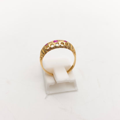18ct Yellow Gold Antique Synthetic Ruby and Diamond Boat Ring Birmingham 1918