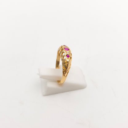 18ct Yellow Gold Antique Synthetic Ruby and Diamond Boat Ring Birmingham 1918