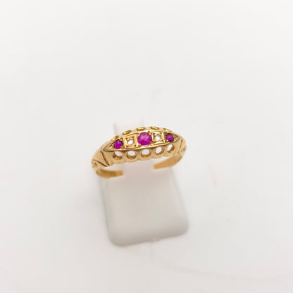 18ct Yellow Gold Antique Synthetic Ruby and Diamond Boat Ring Birmingham 1918