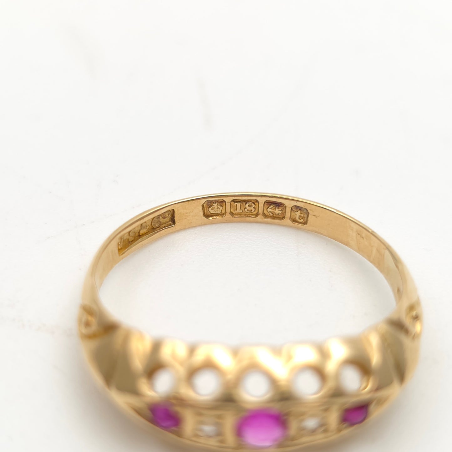18ct Yellow Gold Antique Synthetic Ruby and Diamond Boat Ring Birmingham 1918