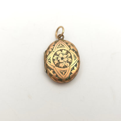 Antique Rolled Gold Floral Engraved Patterned Oval Shaped Locket (AF)