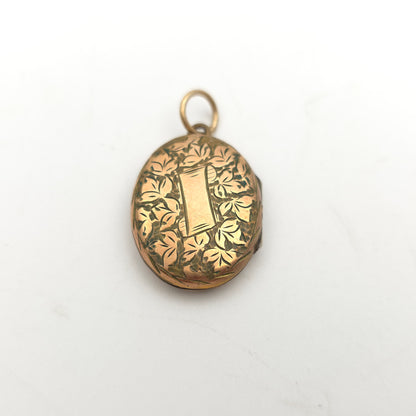 Antique Rolled Gold Floral Engraved Patterned Oval Shaped Locket (AF)