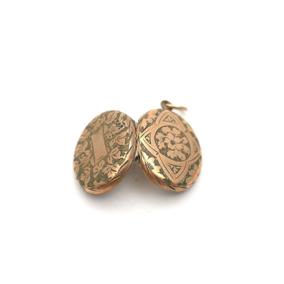 Antique Rolled Gold Floral Engraved Patterned Oval Shaped Locket (AF)
