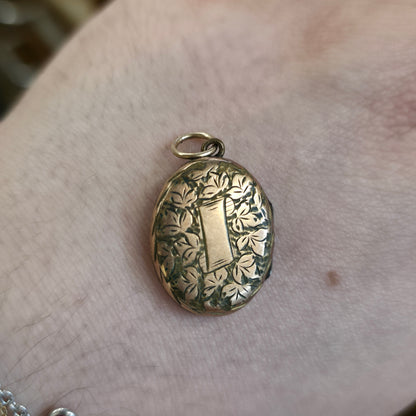 Antique Rolled Gold Floral Engraved Patterned Oval Shaped Locket (AF)