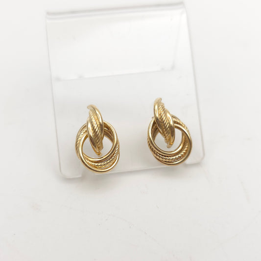 9ct Yellow Gold Vintage Lightweight Mixed Texture Loop Knot Stud Earrings
