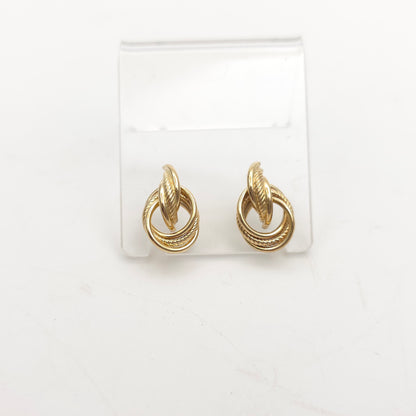 9ct Yellow Gold Vintage Lightweight Mixed Texture Loop Knot Stud Earrings
