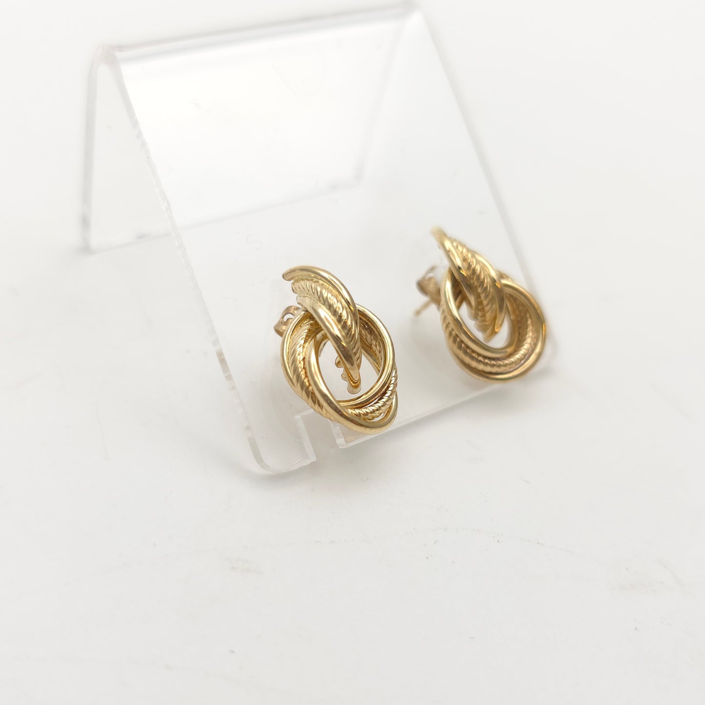 9ct Yellow Gold Vintage Lightweight Mixed Texture Loop Knot Stud Earrings