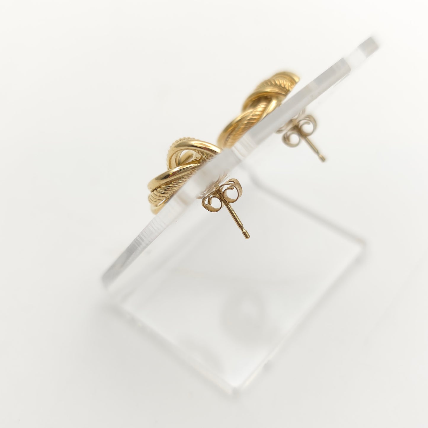 9ct Yellow Gold Vintage Lightweight Mixed Texture Loop Knot Stud Earrings