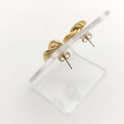 9ct Yellow Gold Vintage Lightweight Mixed Texture Loop Knot Stud Earrings