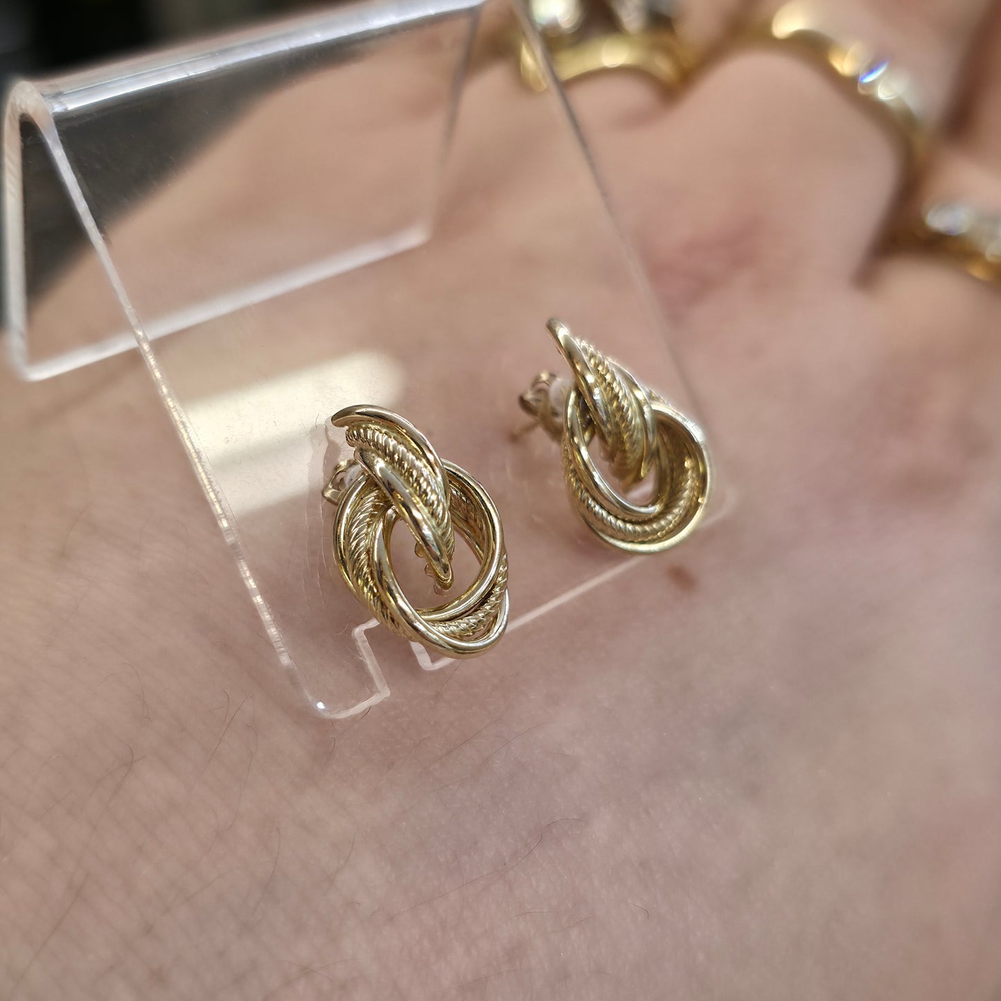 9ct Yellow Gold Vintage Lightweight Mixed Texture Loop Knot Stud Earrings
