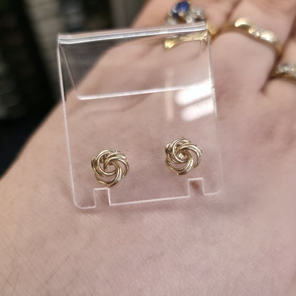 9ct Yellow Gold Lightweight Swirly Knot Style Stud Earrings