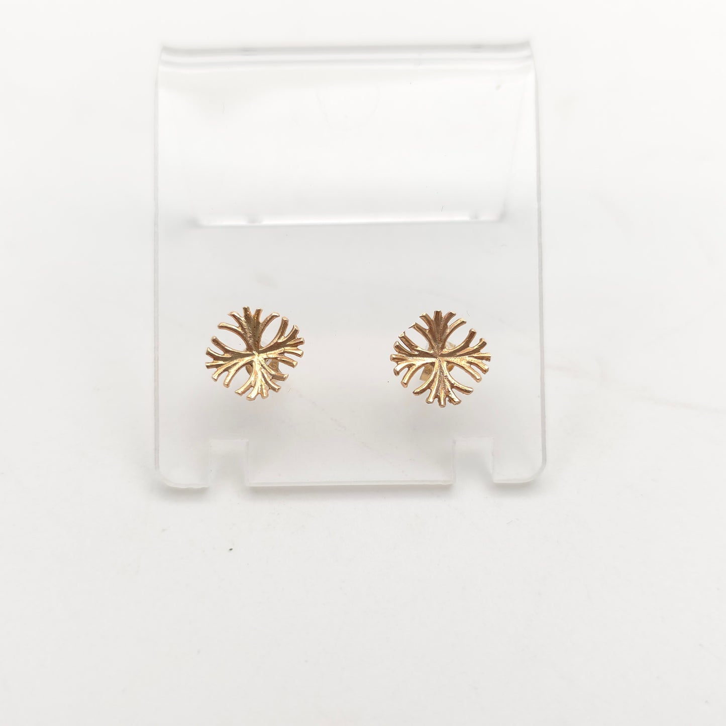 9ct Yellow Gold Vintage Starburst / Cross Stud Style Earrings