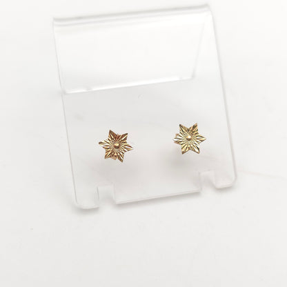 9ct Yellow Gold Vintage Small Lightweight Diamond Cut Star Stud Earrings