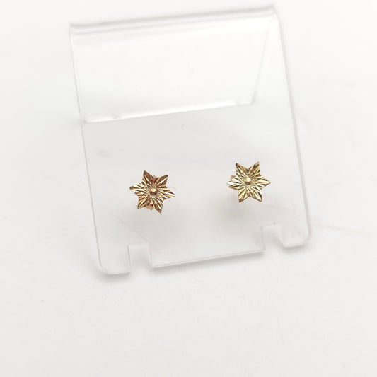 9ct Yellow Gold Vintage Small Lightweight Diamond Cut Star Stud Earrings