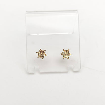 9ct Yellow Gold Vintage Small Lightweight Diamond Cut Star Stud Earrings
