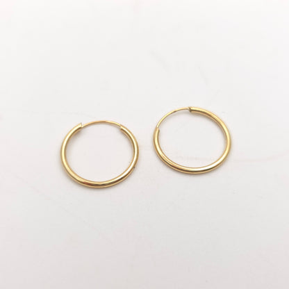 9ct Yellow Gold Vintage Hollow Plain Polished Sleeper Style Hoop Earrings