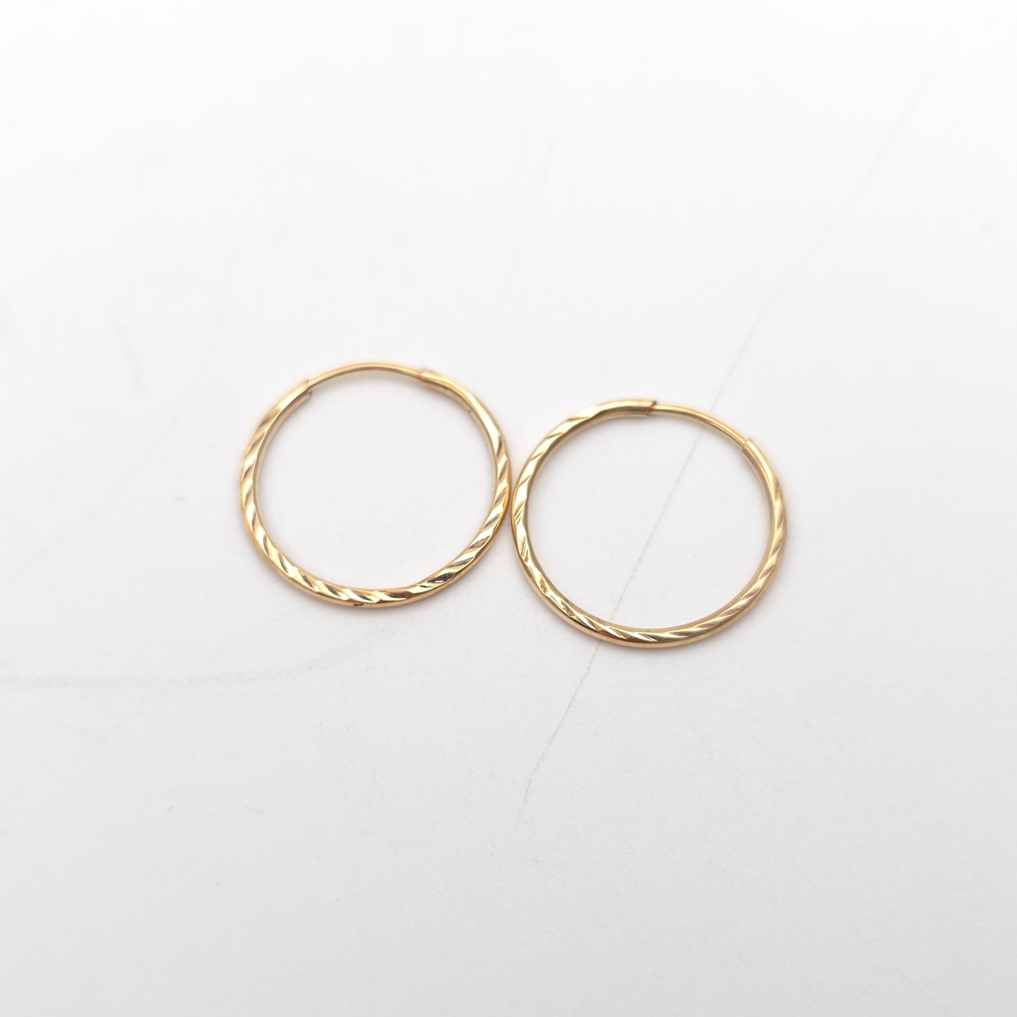 9ct Yellow Gold Traditional Patterned Ridged Sleeper Style Hoop Earrings