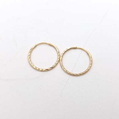 9ct Yellow Gold Traditional Patterned Ridged Sleeper Style Hoop Earrings