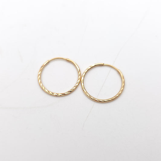 9ct Yellow Gold Traditional Patterned Ridged Sleeper Style Hoop Earrings