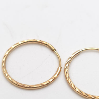 9ct Yellow Gold Traditional Patterned Ridged Sleeper Style Hoop Earrings