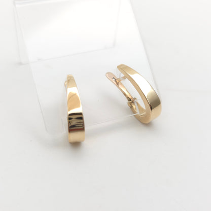 9ct Yellow Gold Vintage Elongated Oval Lever Back Hoop Earrings