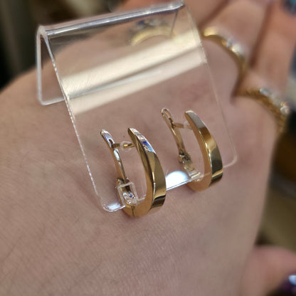 9ct Yellow Gold Vintage Elongated Oval Lever Back Hoop Earrings