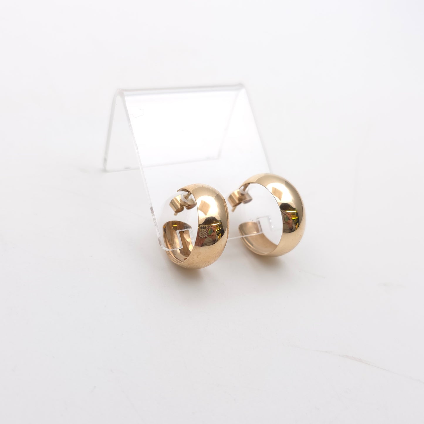 9ct Yellow Gold Plain Polished 3/4 Hoop Stud Fixture Earrings
