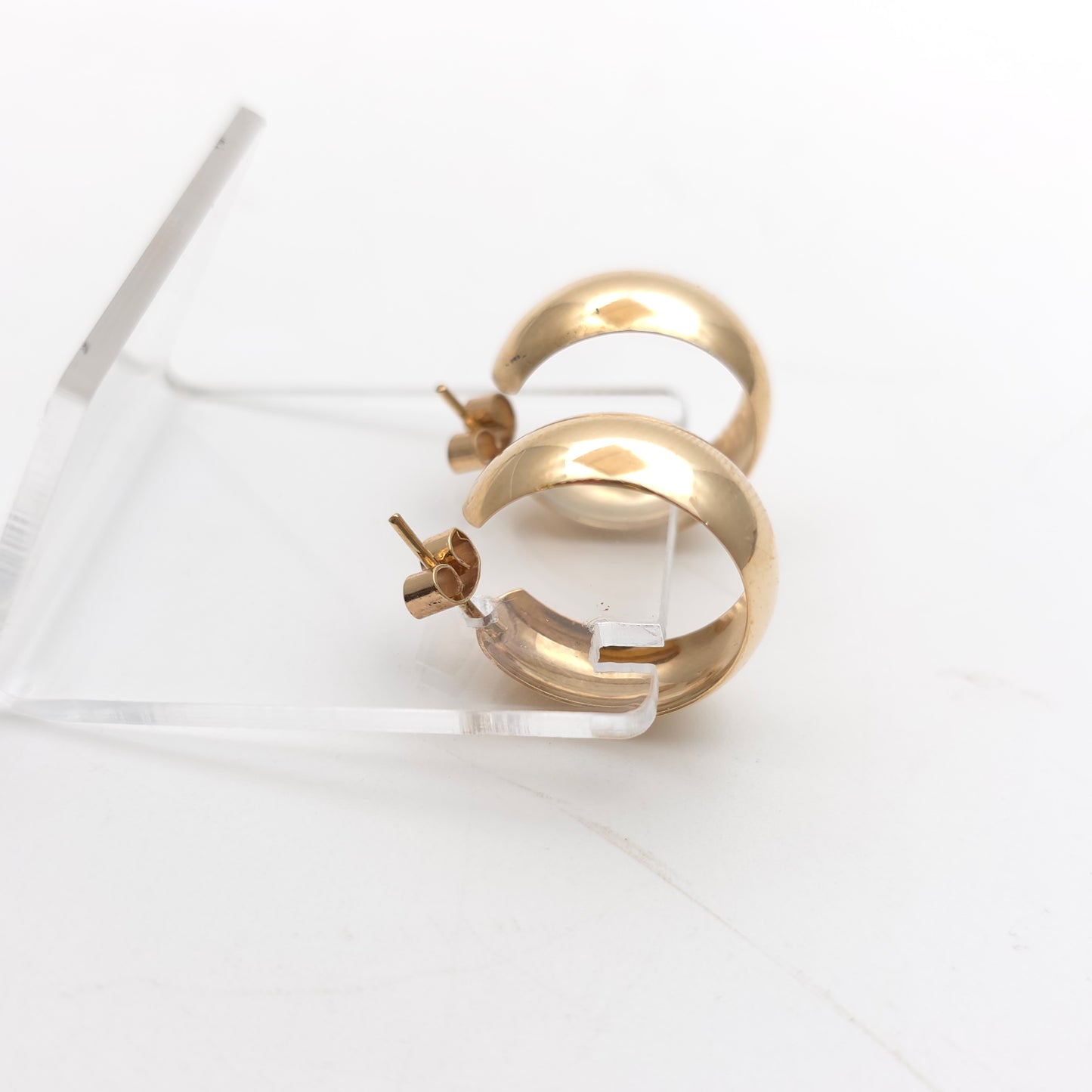 9ct Yellow Gold Plain Polished 3/4 Hoop Stud Fixture Earrings