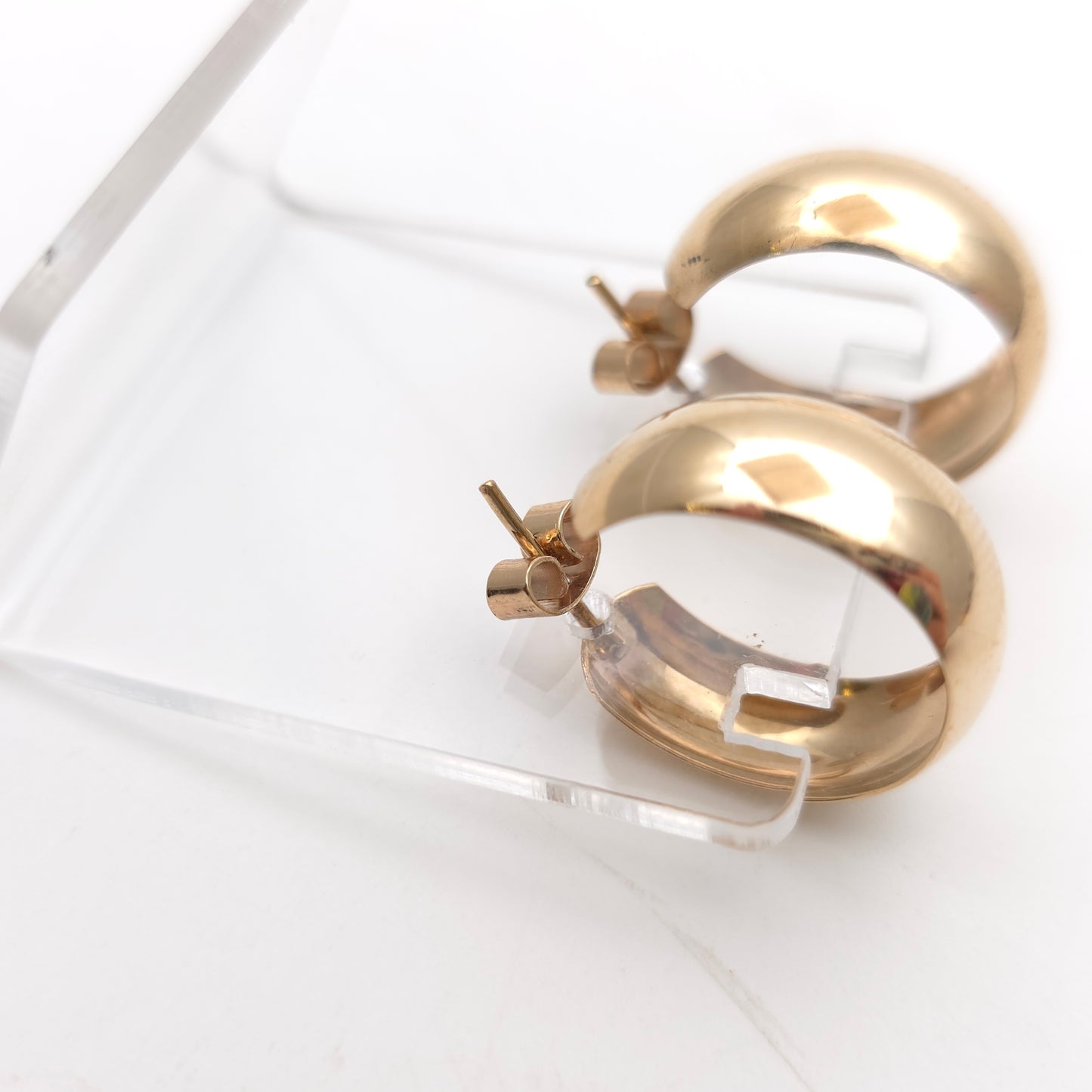 9ct Yellow Gold Plain Polished 3/4 Hoop Stud Fixture Earrings
