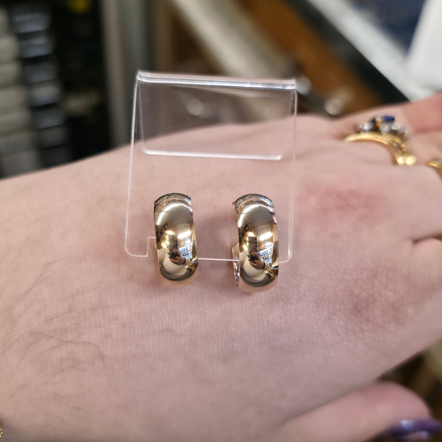 9ct Yellow Gold Plain Polished 3/4 Hoop Stud Fixture Earrings