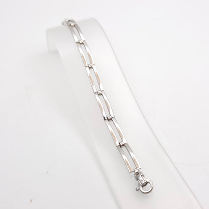 9ct White Gold Openwork Rectangular Link / Two Bar Gate Bracelet