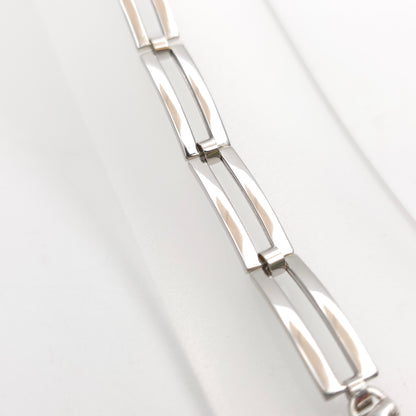 9ct White Gold Openwork Rectangular Link / Two Bar Gate Bracelet
