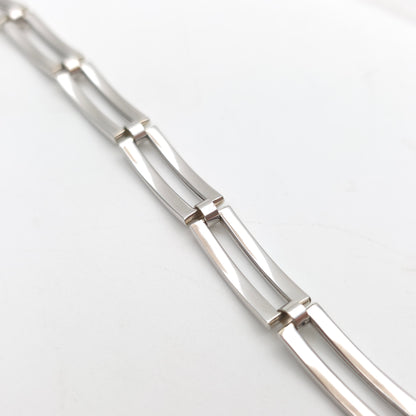9ct White Gold Openwork Rectangular Link / Two Bar Gate Bracelet