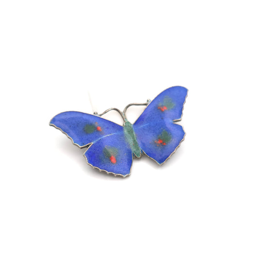 Sterling Silver Antique JA&S Blue, Red And Green Enamel Butterfly Brooch 1918