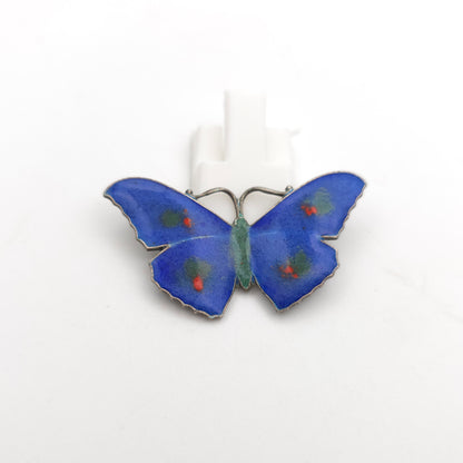 Sterling Silver Antique JA&S Blue, Red And Green Enamel Butterfly Brooch 1918