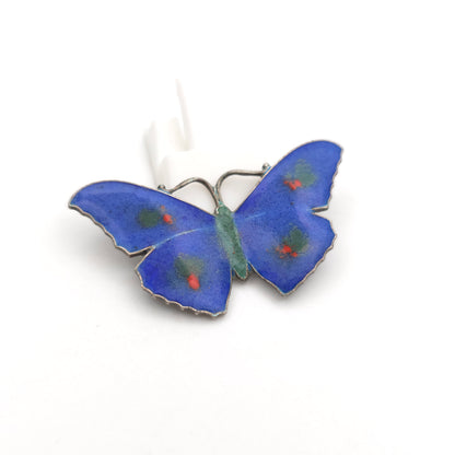 Sterling Silver Antique JA&S Blue, Red And Green Enamel Butterfly Brooch 1918
