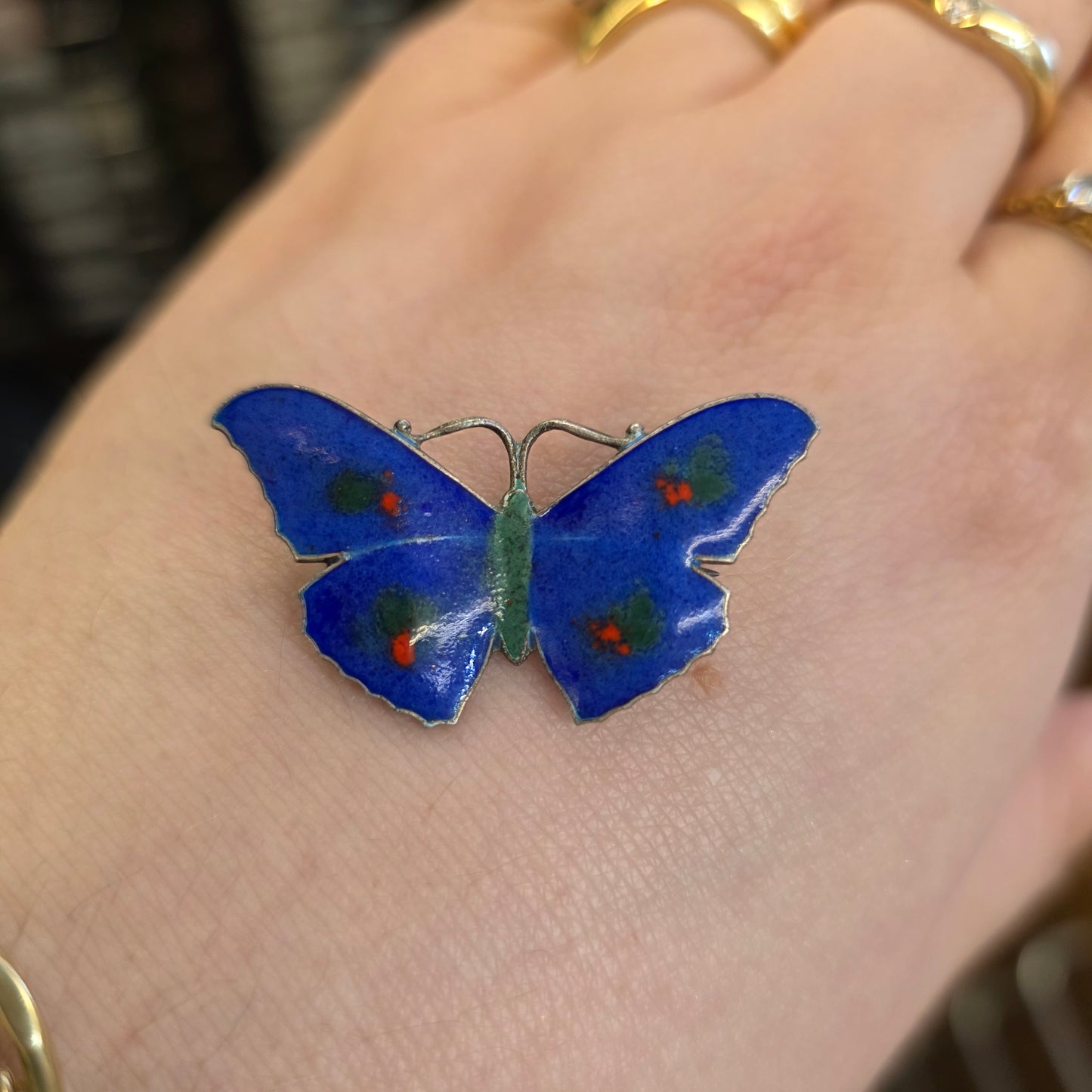 Sterling Silver Antique JA&S Blue, Red And Green Enamel Butterfly Brooch 1918