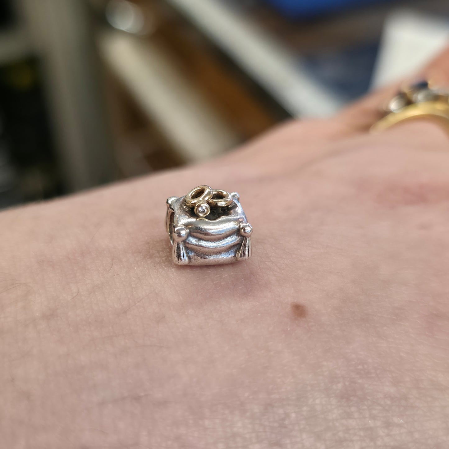 Pandora Romantic Union Wedding Rings On Cushion Bracelet Charm