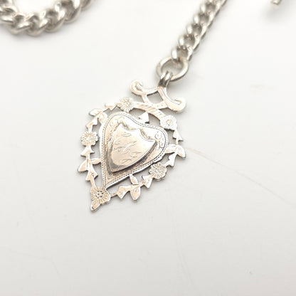 Sterling Silver Antique Albert Chain With T-Bar, Swivel Clasp And Shield Fob