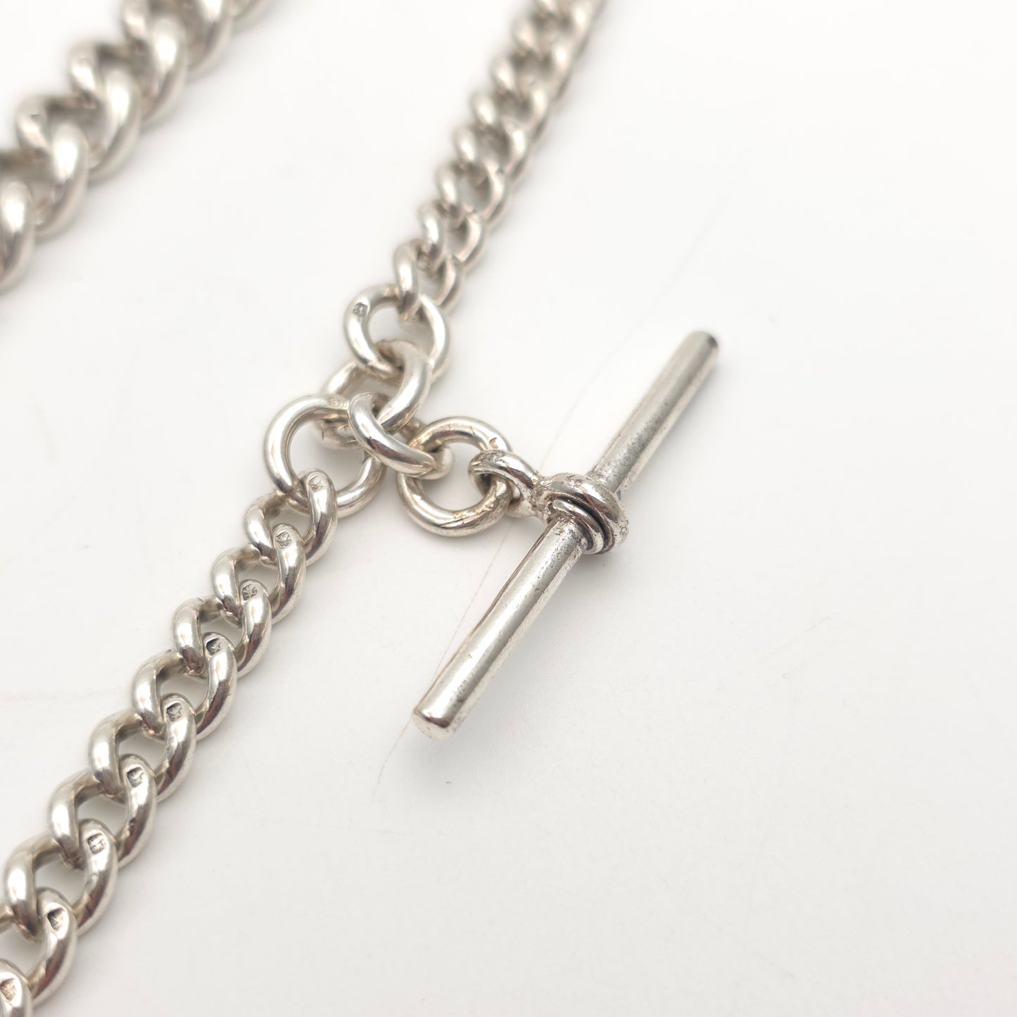 Sterling Silver Antique Albert Chain With T-Bar, Swivel Clasp And Shield Fob