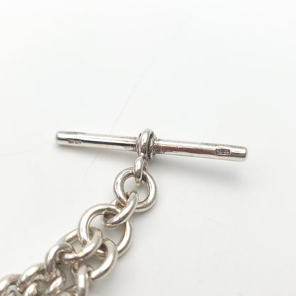 Sterling Silver Antique Albert Chain With T-Bar, Swivel Clasp And Shield Fob