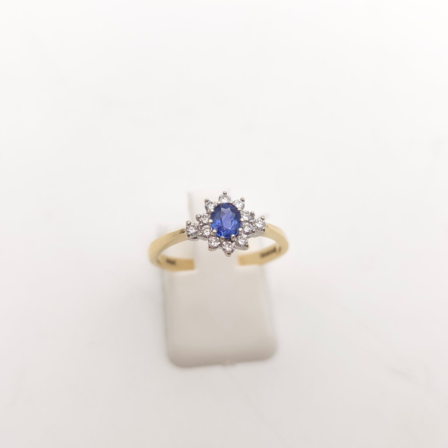 9ct Yellow Gold Vintage Bright Blue Sapphire And Diamond Cluster Ring