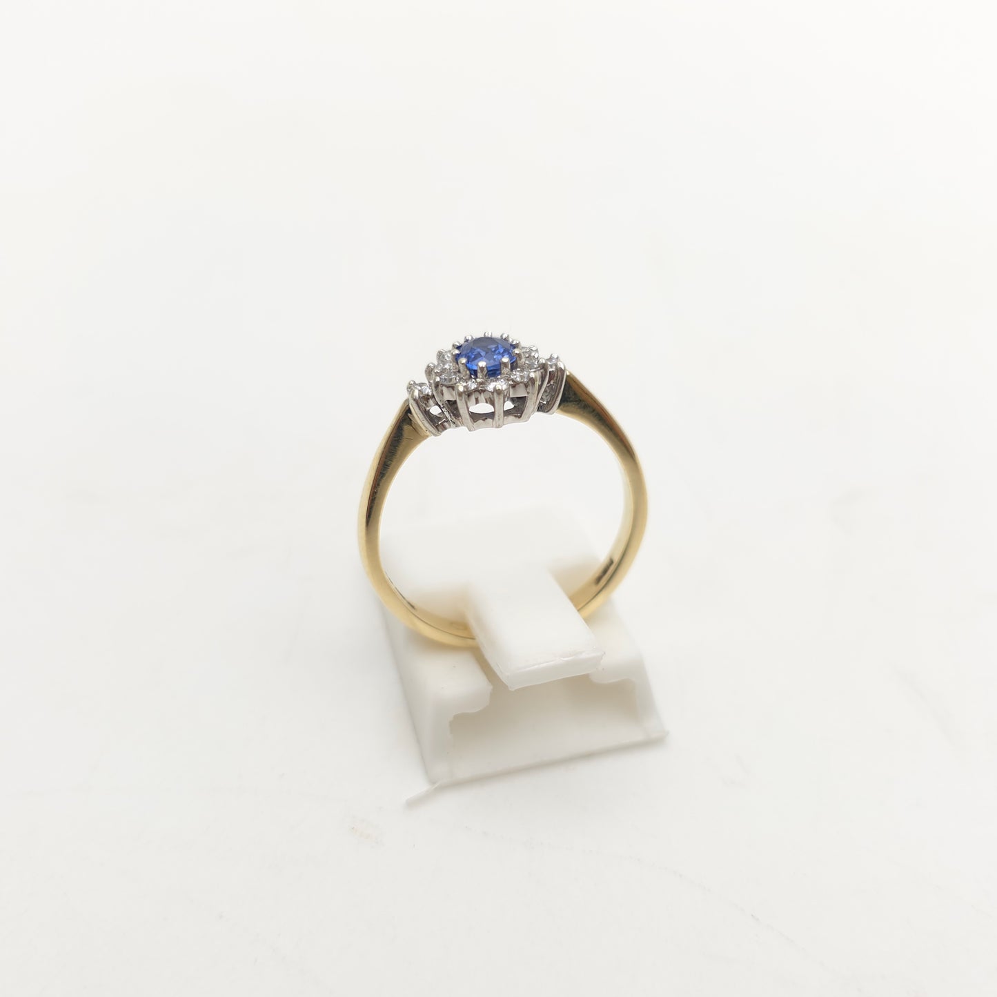 9ct Yellow Gold Vintage Bright Blue Sapphire And Diamond Cluster Ring