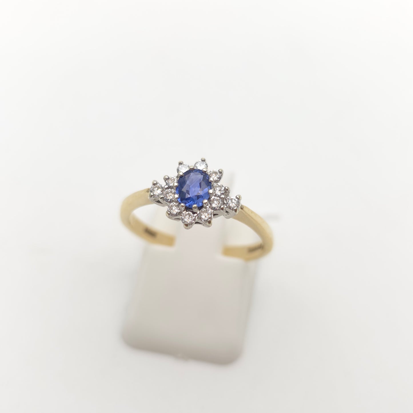 9ct Yellow Gold Vintage Bright Blue Sapphire And Diamond Cluster Ring