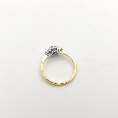 9ct Yellow Gold Vintage Bright Blue Sapphire And Diamond Cluster Ring