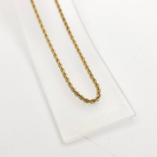 9ct Yellow Gold Vintage / Antique Hollow Link Rope Chain Necklace 18 Inch