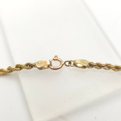 9ct Yellow Gold Vintage / Antique Hollow Link Rope Chain Necklace 18 Inch