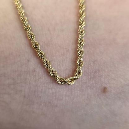 9ct Yellow Gold Vintage / Antique Hollow Link Rope Chain Necklace 18 Inch
